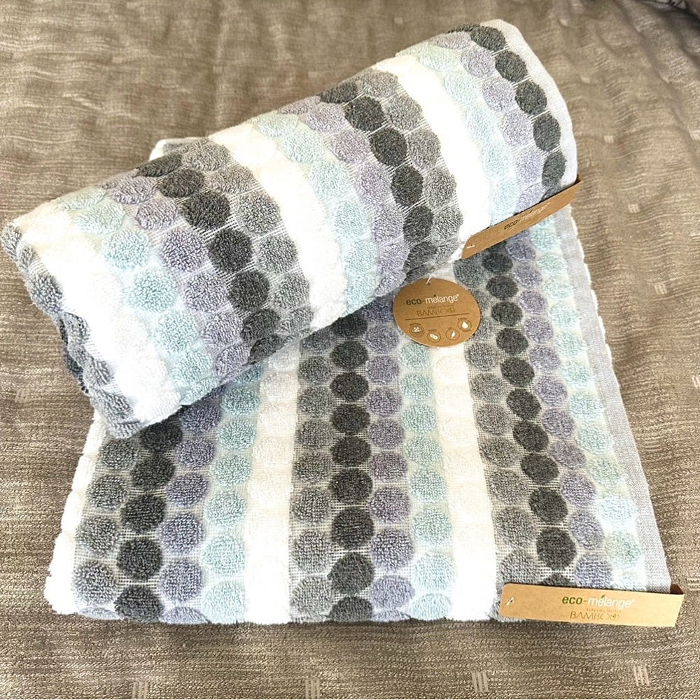 Eco-melange Bath Towels Set of 2 Gray Tones Circles Dots - Picture 6 of 12